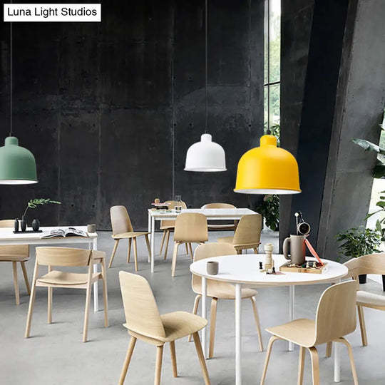 Macaron Style Single Head Pendant Light For Restaurants - Aluminum Bowl Shade Hanging Lamp