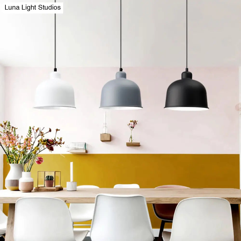 Macaron Style Aluminum Pendant Lamp - Single Head Hanging Light With Bowl Shade For Restaurants