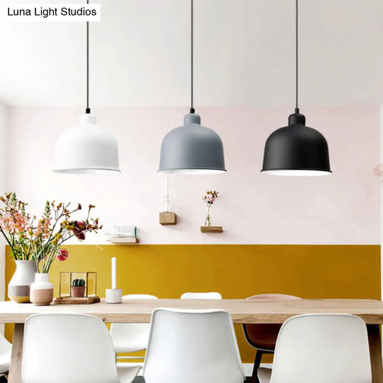 Macaron Style Aluminum Pendant Lamp - Single Head Hanging Light With Bowl Shade For Restaurants