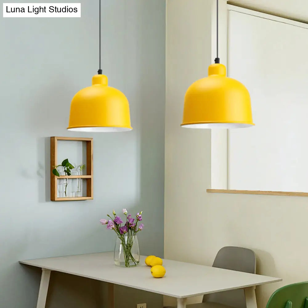Macaron Style Aluminum Pendant Lamp - Single Head Hanging Light With Bowl Shade For Restaurants