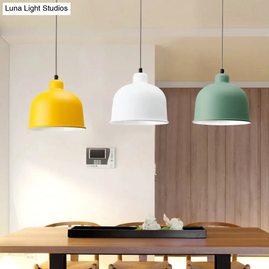Macaron Style Aluminum Pendant Lamp - Single Head Hanging Light With Bowl Shade For Restaurants