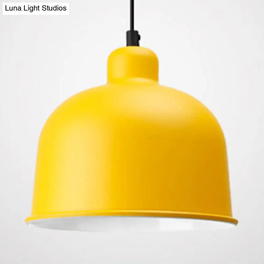 Macaron Style Single Head Pendant Light For Restaurants - Aluminum Bowl Shade Hanging Lamp Yellow