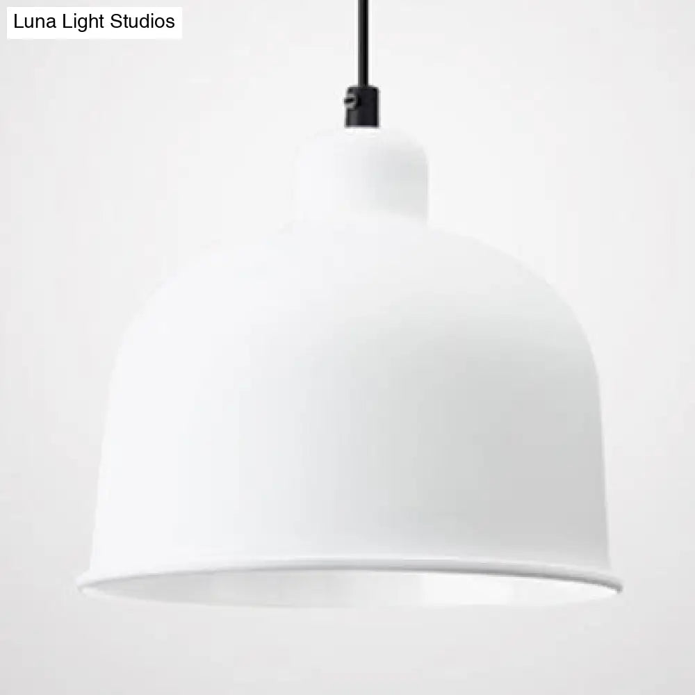 Macaron Style Single Head Pendant Light For Restaurants - Aluminum Bowl Shade Hanging Lamp White