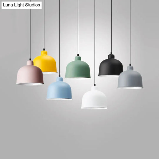 Macaron Style Single Head Pendant Light For Restaurants - Aluminum Bowl Shade Hanging Lamp