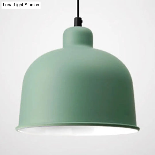 Macaron Style Single Head Pendant Light For Restaurants - Aluminum Bowl Shade Hanging Lamp Green