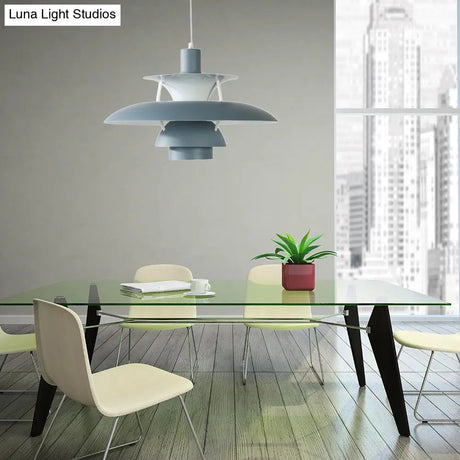 Macaron Style Aluminum Pendant Light With Flared Shade - 3 Layers 1 Black/Gray 12’/16’ Wide