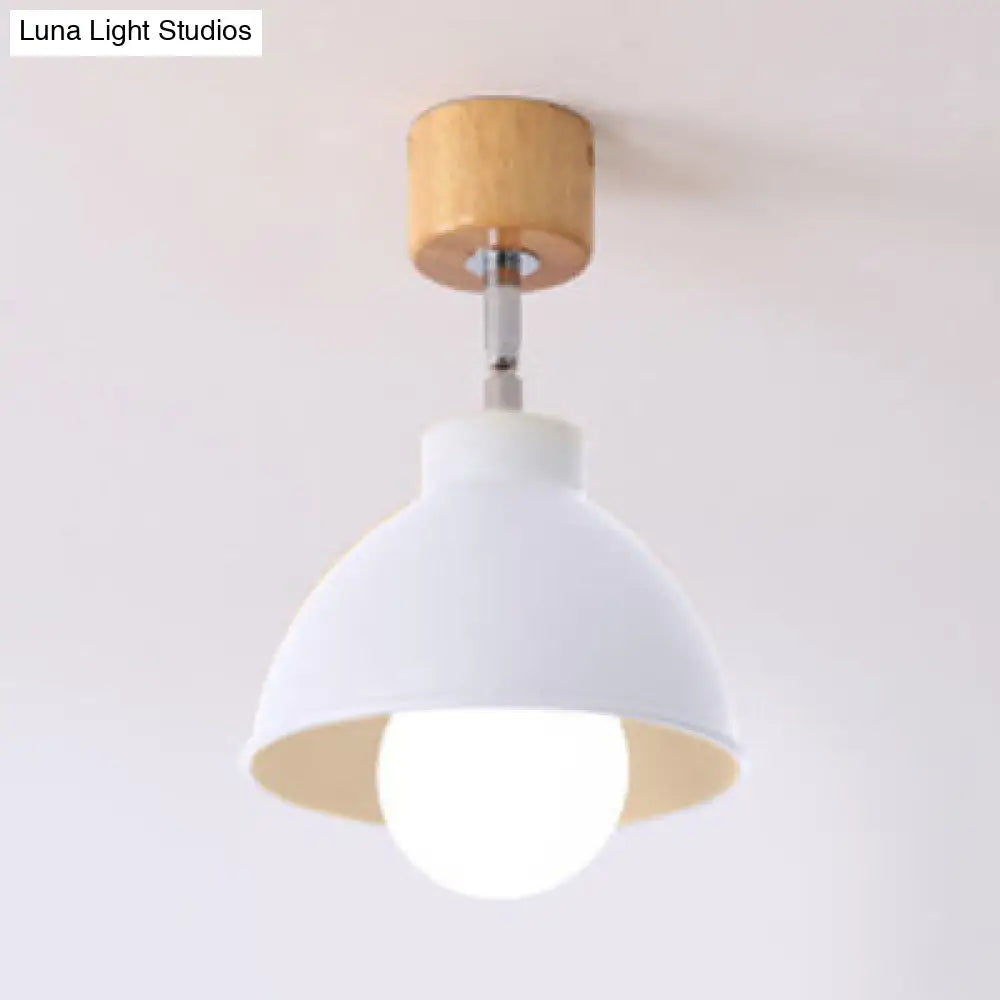 Macaron Style Dome Ceiling Light - Metal Rotatable Semi Flush Grey/White For Bedroom White