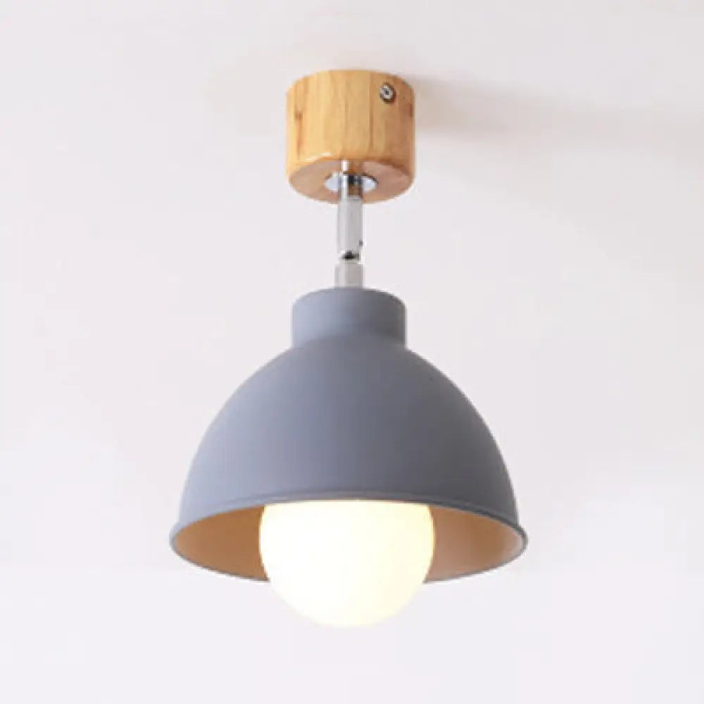 Macaron Style Dome Ceiling Light - Metal Rotatable Semi Flush Grey/White For Bedroom Grey