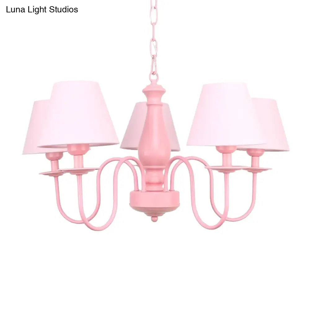 Macaron Style Fabric Bucket Chandelier - 5 Heads Pendant For Cloth Shop