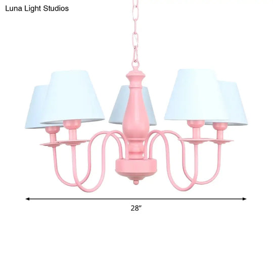 Macaron Style Fabric Bucket Chandelier - 5 Heads Pendant For Cloth Shop
