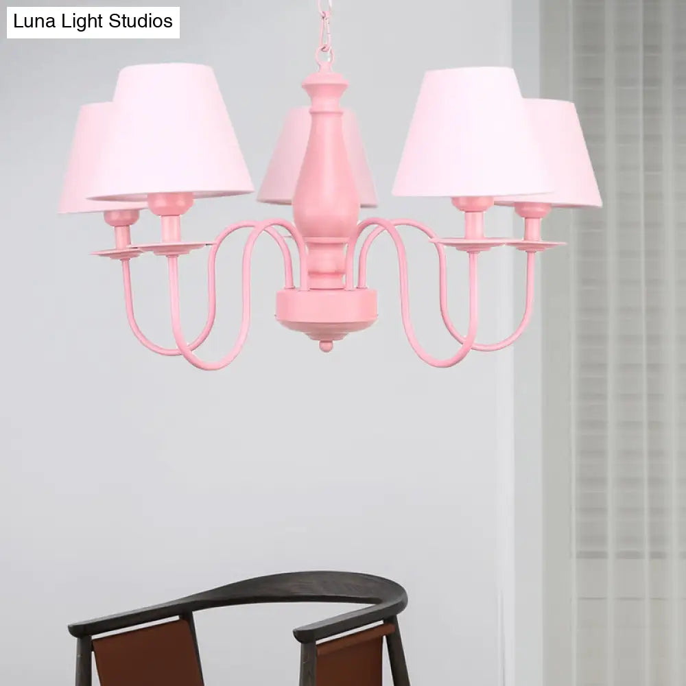 Macaron Style Fabric Bucket Chandelier - 5 Heads Pendant For Cloth Shop