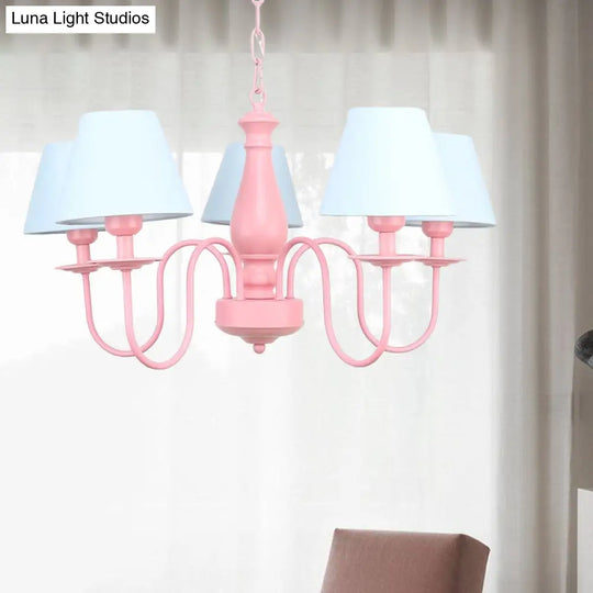 Macaron Style Fabric Bucket Chandelier - 5 Heads Pendant For Cloth Shop