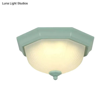 Macaron Style Flush Ceiling Light With Ridge Glass Dome Shape - Ideal For Balcony