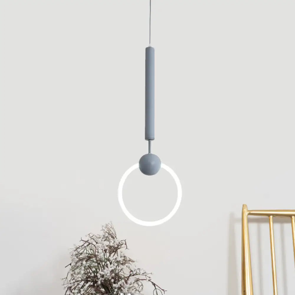 Macaron Style Flute & Ring Pendant Light For Bedroom Metal 1 Head - Hang In Grey / White