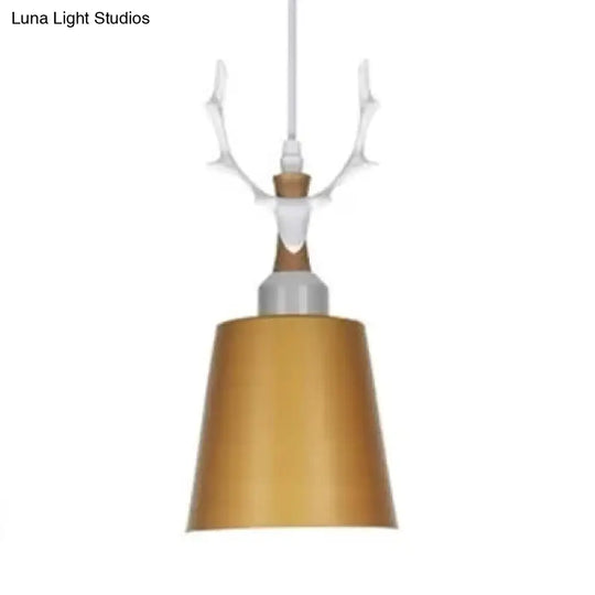 Macaron Style Hanging Light With Antlers - Metal Pendant For Balcony And Foyer
