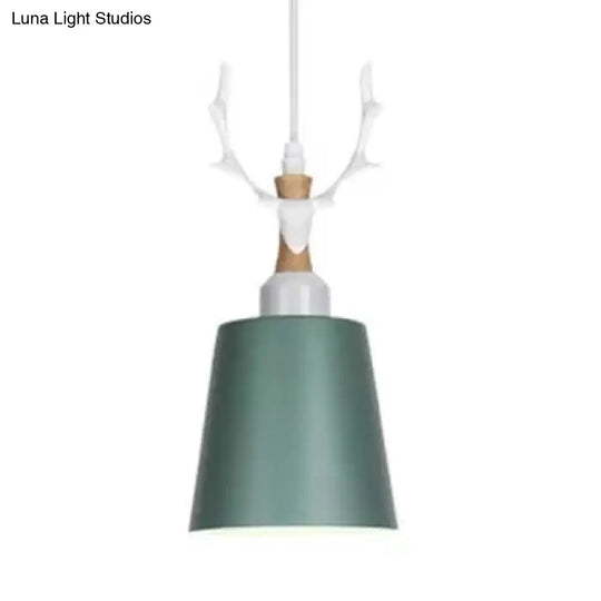 Macaron Style Hanging Light With Antlers - Metal Pendant For Balcony And Foyer