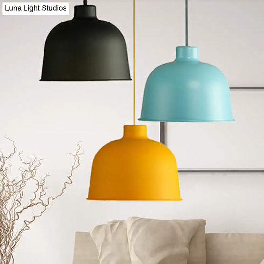 Macaron Style Metal Pendant Light For Dining Room - Single Head Bowl Shape Hanging Lamp