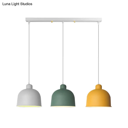 Macaron Style Metal Pendant Light For Dining Room - Single Head Bowl Shape Hanging Lamp