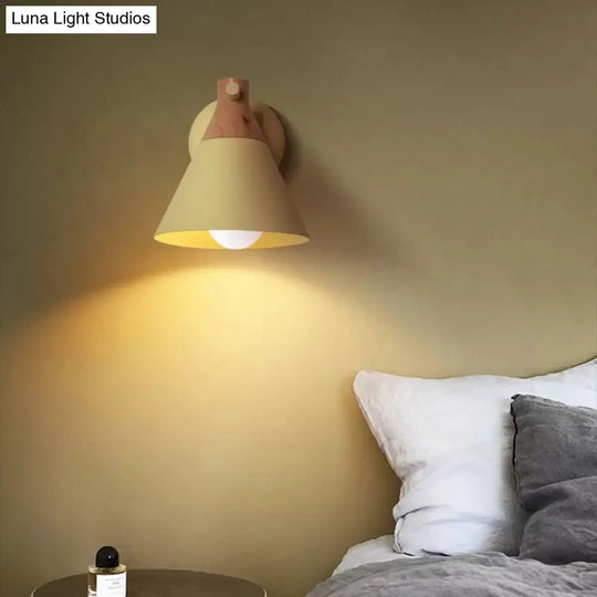 Macaron Style Wall Light With Conical Shade - 1 Head Metal Lamp For Kitchen & Corridor Yellow