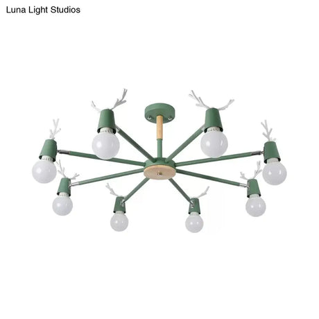 Macaron Sweet Cone Game Room Chandelier - Metal 8-Light Hanging Light With Antlers