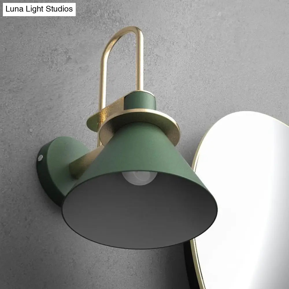 Macaron Wall Lamp - Black/White/Green 1-Light Metal Mounted Light For Bedroom With Arched Arm