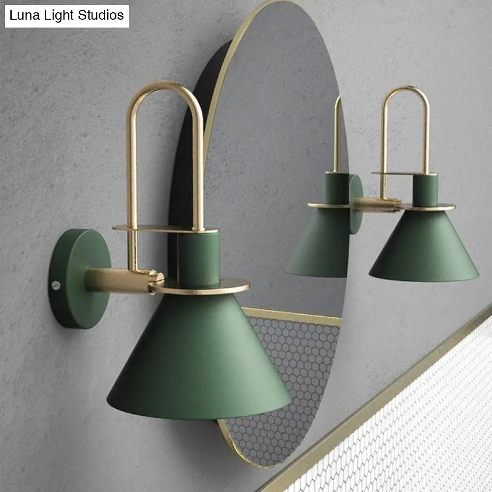 Macaron Wall Lamp - Black/White/Green 1-Light Metal Mounted Light For Bedroom With Arched Arm