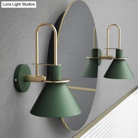 Macaron Wall Lamp - Black/White/Green 1-Light Metal Mounted Light For Bedroom With Arched Arm