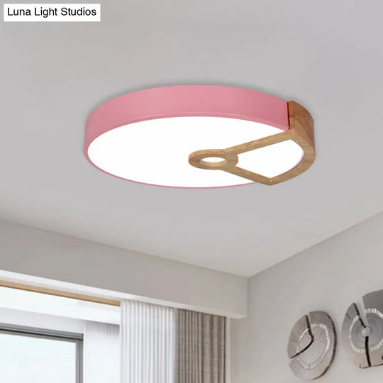 Macaron White/Pink/Blue-Wood Led Ceiling Light Fixture For Bedroom - Splicing Round Acrylic Flush