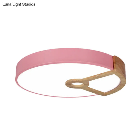 Macaron White/Pink/Blue-Wood Led Ceiling Light Fixture For Bedroom - Splicing Round Acrylic Flush
