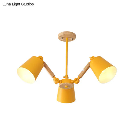 Macaron Wood Ceiling Light: Stylish Bedroom Chandelier For Girls With Adjustable Arm