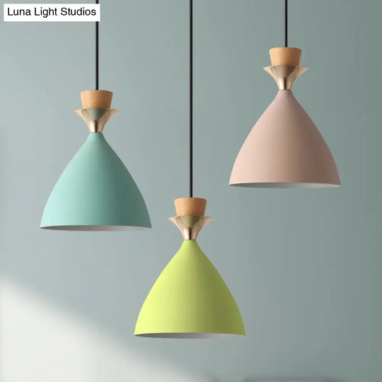 Colorful Macaroon Pendant Light With Adjustable Wire - Green Pink And Yellow 3-Light Cluster Cone