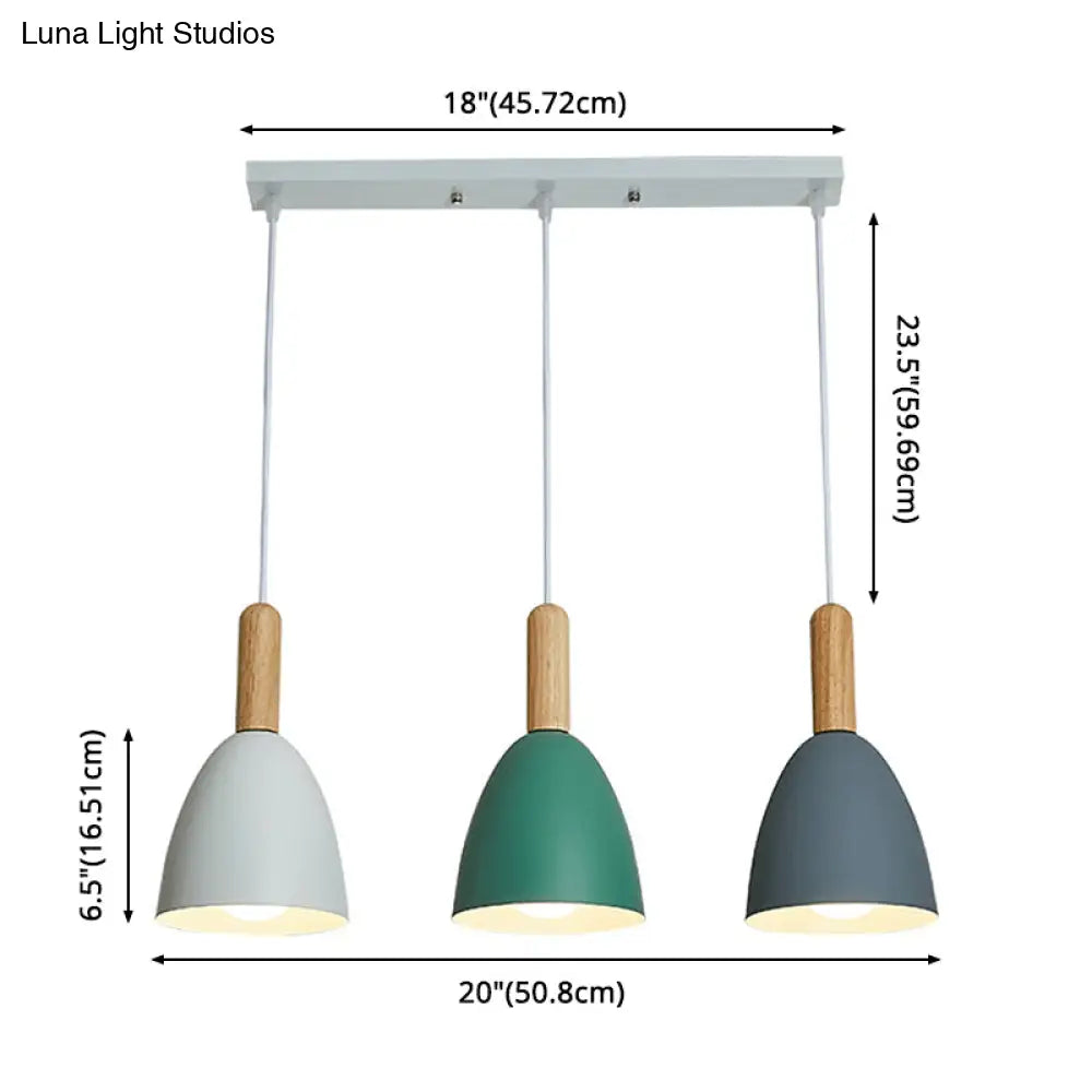 Macaroon Wood Dome Pendant Light Fixture - 3-Light Hanging Lamp For Living Room