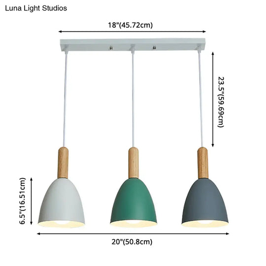 Macaroon Wood Dome Pendant Light Fixture - 3-Light Hanging Lamp For Living Room