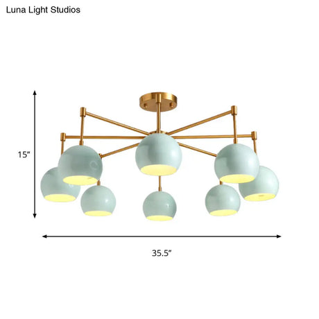 Macron Metal Dome Pendant Light Blue Chandelier For Bedroom - 3/6/8 Lights