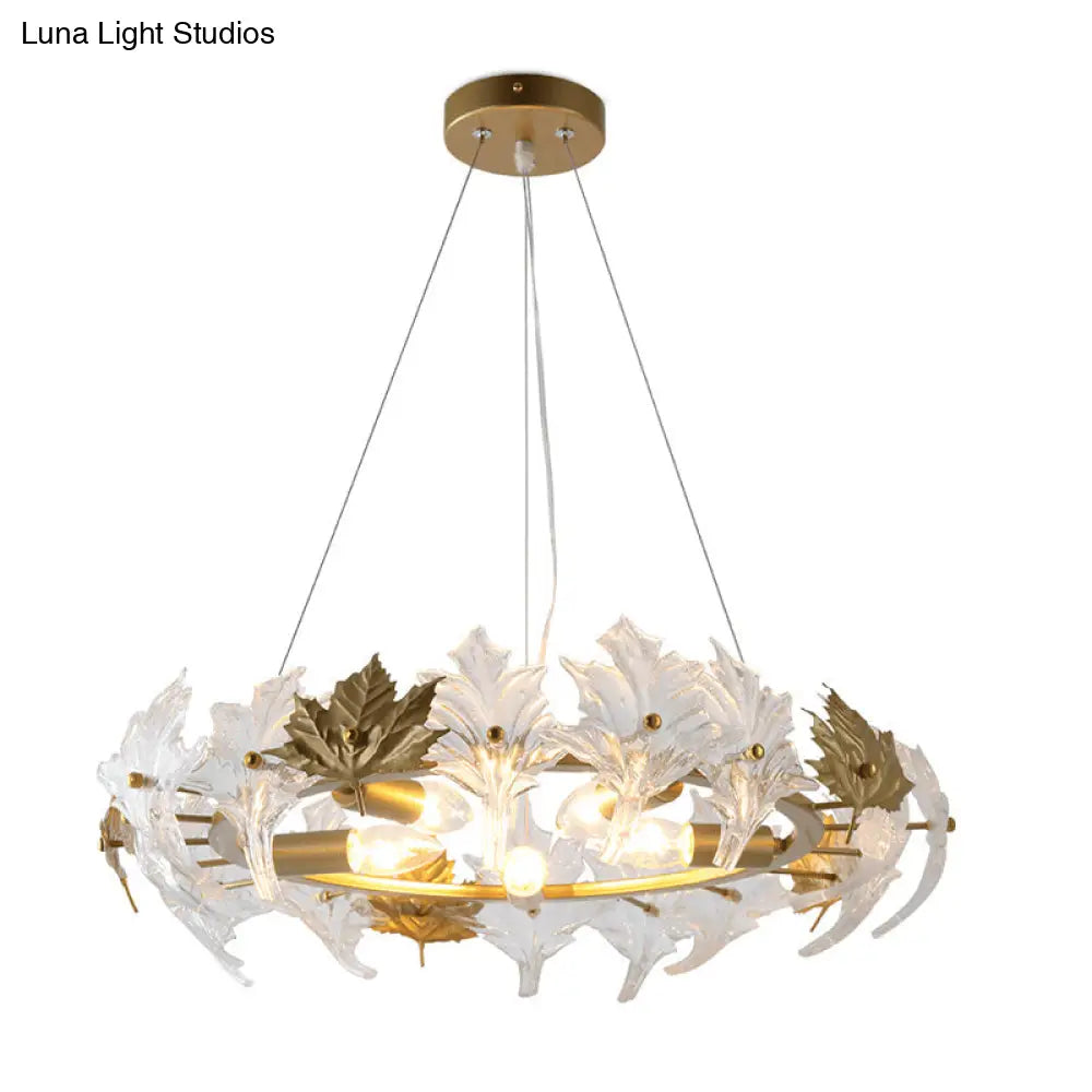 Maple Crystal 5-Light Chandelier: Elegant Gold Ring Colonial Fixture For Living Room
