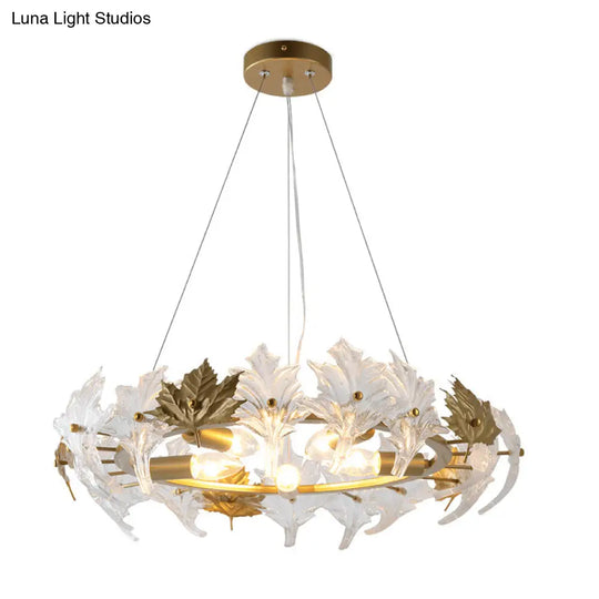 Maple Crystal 5-Light Chandelier: Elegant Gold Ring Colonial Fixture For Living Room
