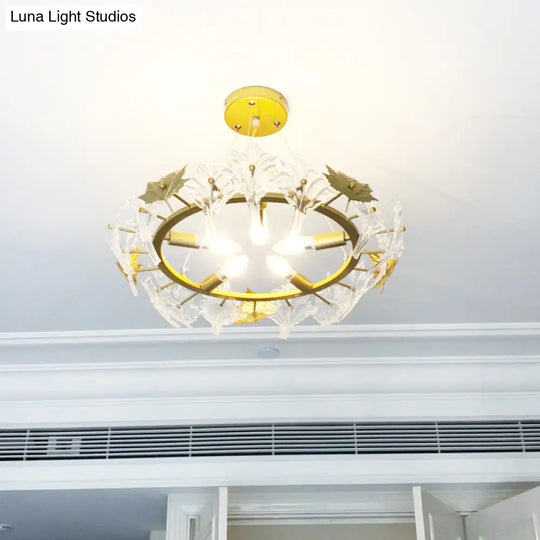 Maple Crystal 5-Light Chandelier: Elegant Gold Ring Colonial Fixture For Living Room