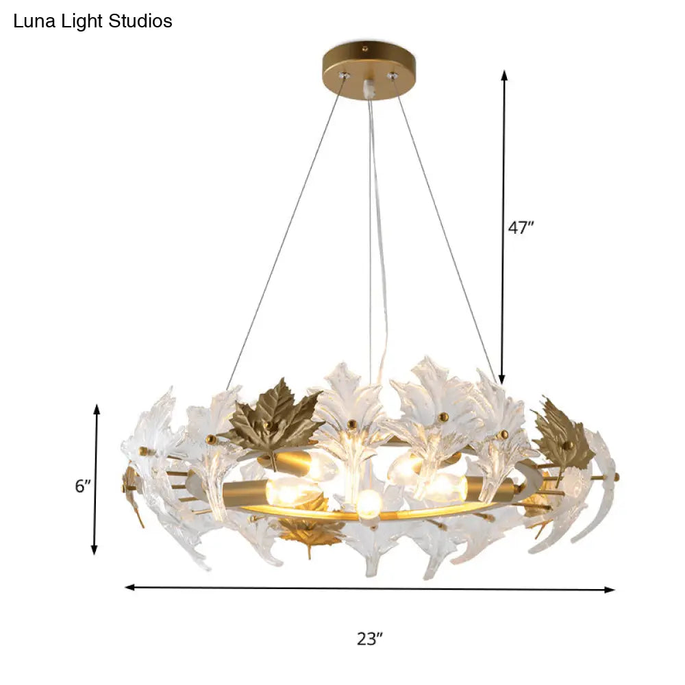 Maple Crystal 5-Light Chandelier: Elegant Gold Ring Colonial Fixture For Living Room