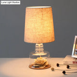 Mara - Macaron Fabric Cylindrical Night Lamp 1 Light Blue/Yellow/White Table With Drum Glass Base
