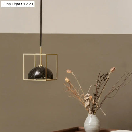 Marble Ceiling Pendant: Nordic Black/White/Green Dome Bedside Down Lighting With Brass Square Frame