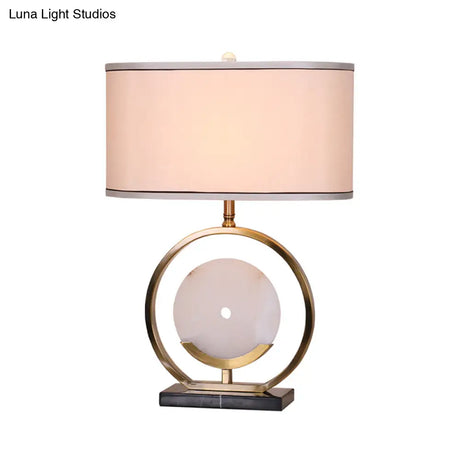 Marble Circle Desk Light: Modern 1-Bulb Fabric Table Lamp In Black/Gold For Living Room