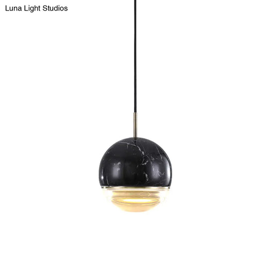 Marble Dome Pendant Light - Elegant Single-Bulb Suspension For Dining Room Black / 4’