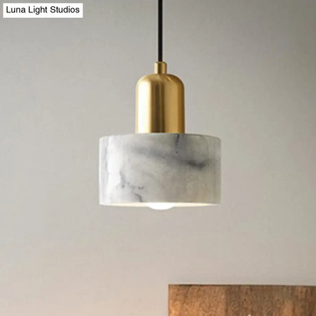 Marble Hanging Light With Gold Lamp Socket - Modern Mini Pendant For Bedroom
