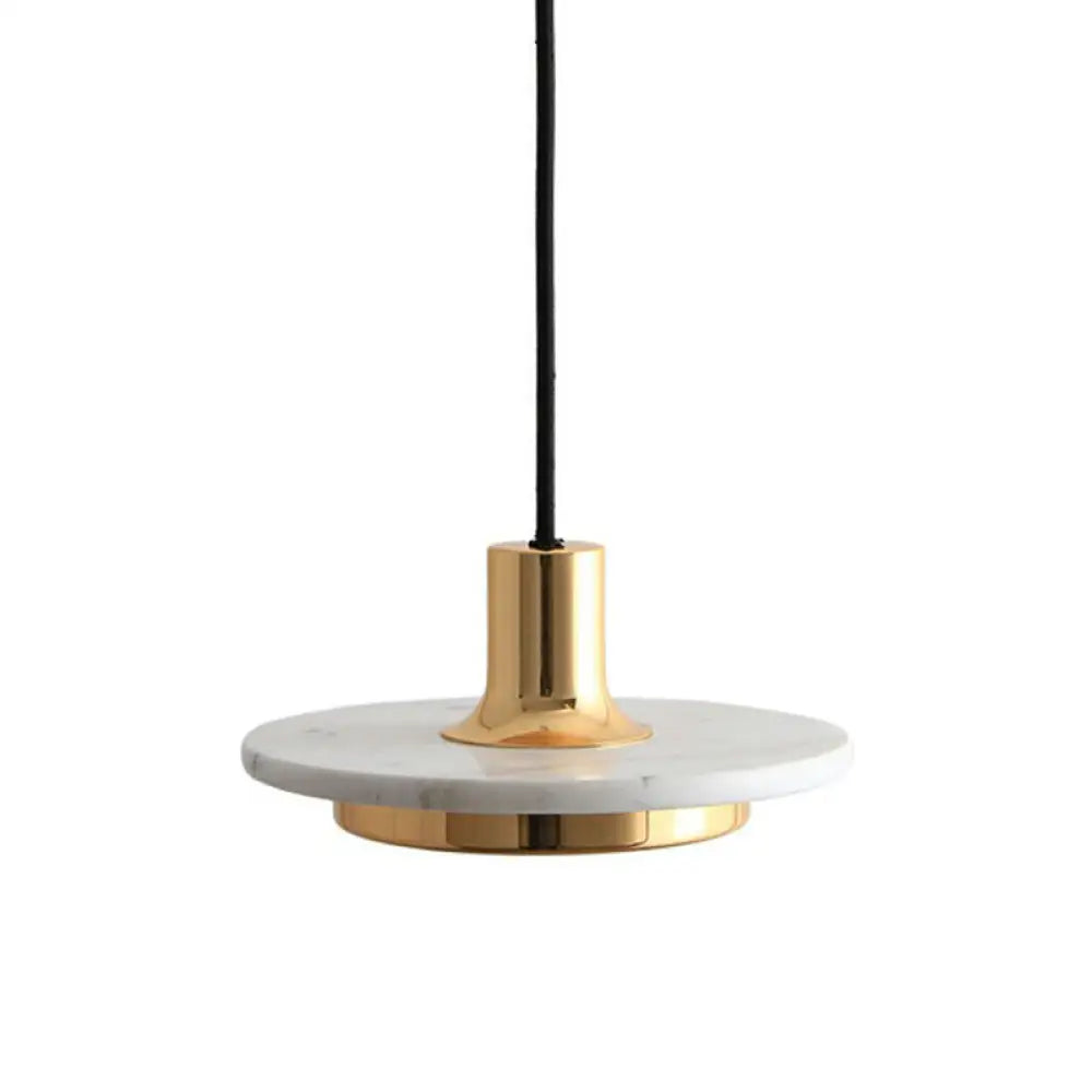 Marble Led Pendant Light For Restaurants With Modern Pot-Lid Design And 1 Bulb White
