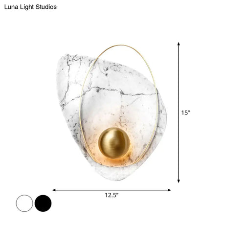 Marble Teardrop Sconce Lamp: Designer 1-Light Flush Mount Wall Light In Black/White For Living Room