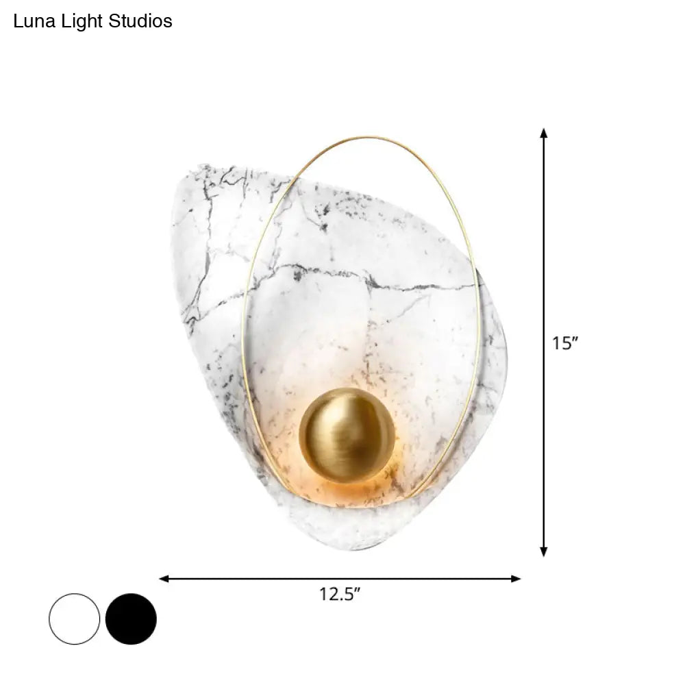 Marble Teardrop Sconce Lamp: Designer 1-Light Flush Mount Wall Light In Black/White For Living Room