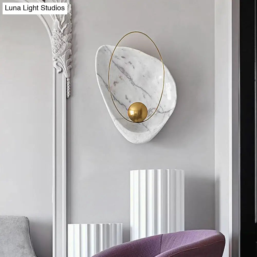 Marble Teardrop Sconce Lamp: Designer 1-Light Flush Mount Wall Light In Black/White For Living Room