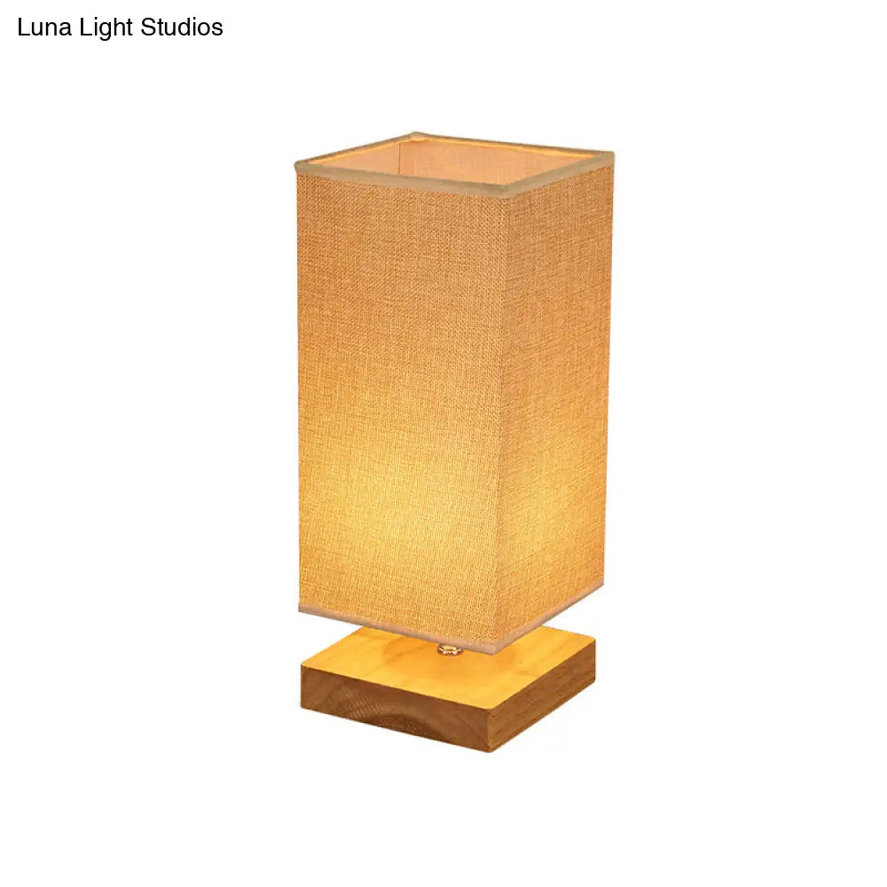 Rectangle Fabric Table Lamp - Beige With Wood Pedestal 1 Head Night Stand Light