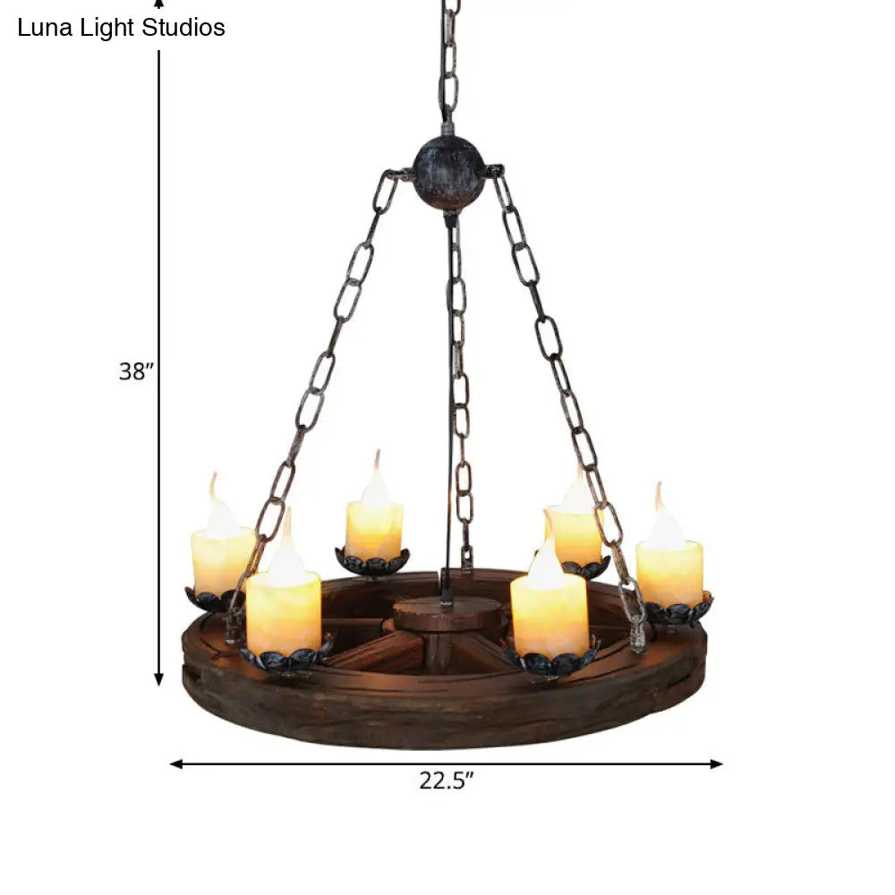 Marina - Marble Chandelier Lamp: Elegant 6-Head Pendant With Wood Wheel Design