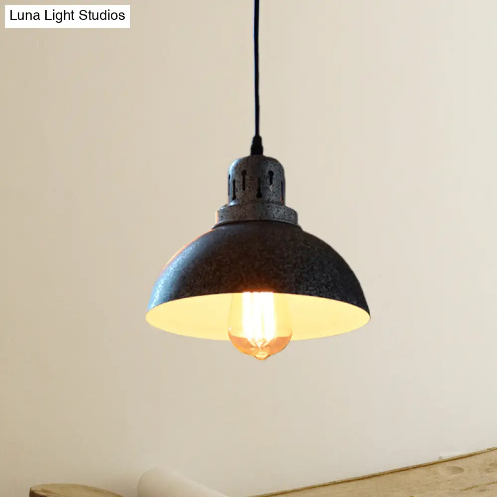 Rustic Matte Black Pendant Lamp - Metallic Domed Ceiling Light 1-Light Suspended Design